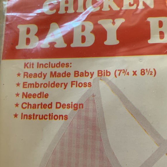 CHICKEN SCRATCH-CROSS STITCH BABY BIB KIT PINK/WHT A-B-C BLOCKS NEW IN PKG 1983 - Picture 3 of 4